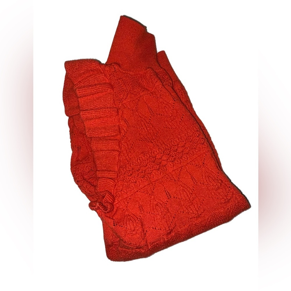 Who What Wear XS Rust Textured Knit Sleeveless Mock Neck Ruffle Top - Picture 2 of 6